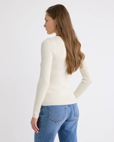 Haut Côtelé à Manches Longues et Col V