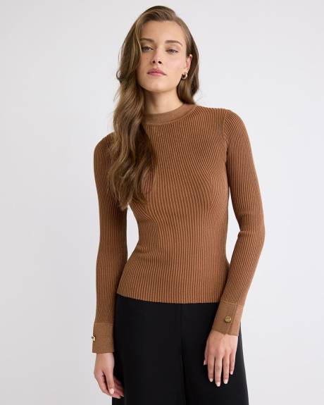 Long-Sleeve Mock-Neck Bodycon Top with Metallic Fibres