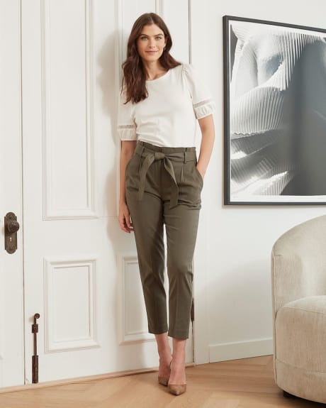 Twill High-Waisted Paperbag Ankle Pants - 28"