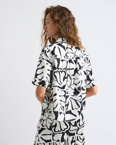 Blouse en M&eacute;lange de Lin &agrave; Manches Courtes et Col Chemisier