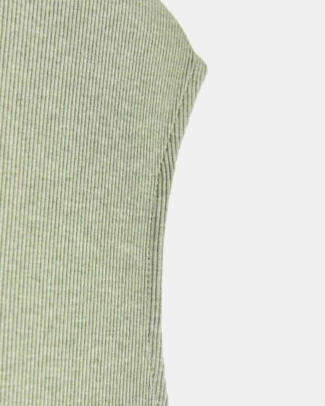Fitted Ribbed T-Shirt with Mock Neck