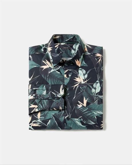 Slim-Fit Dress Shirt with Tropical Flowers