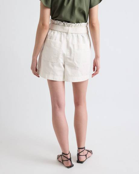 Short en Coton &agrave; Taille Tr&egrave;s Haute avec Ceinture
