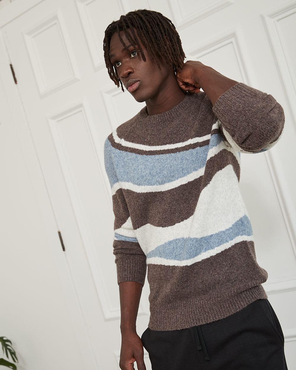 Crew-Neck Sweater with Abstract Jacquard Pattern
