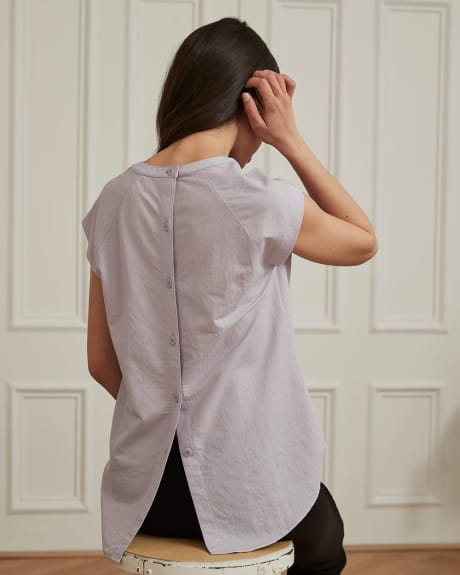 Pique Crew Neck Short Sleeve Tunic with Back Buttons