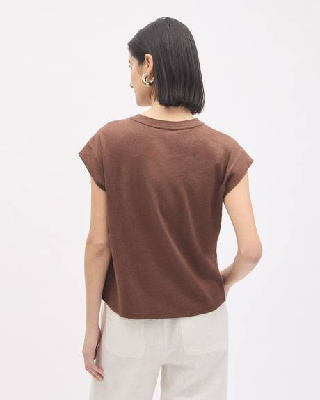 Extended-Sleeve Crew-Neck Linen-Blend Top