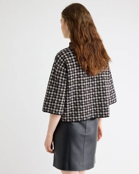 Pull Pied-de-Poule à Col Montant et Manches aux Coudes en Cloche