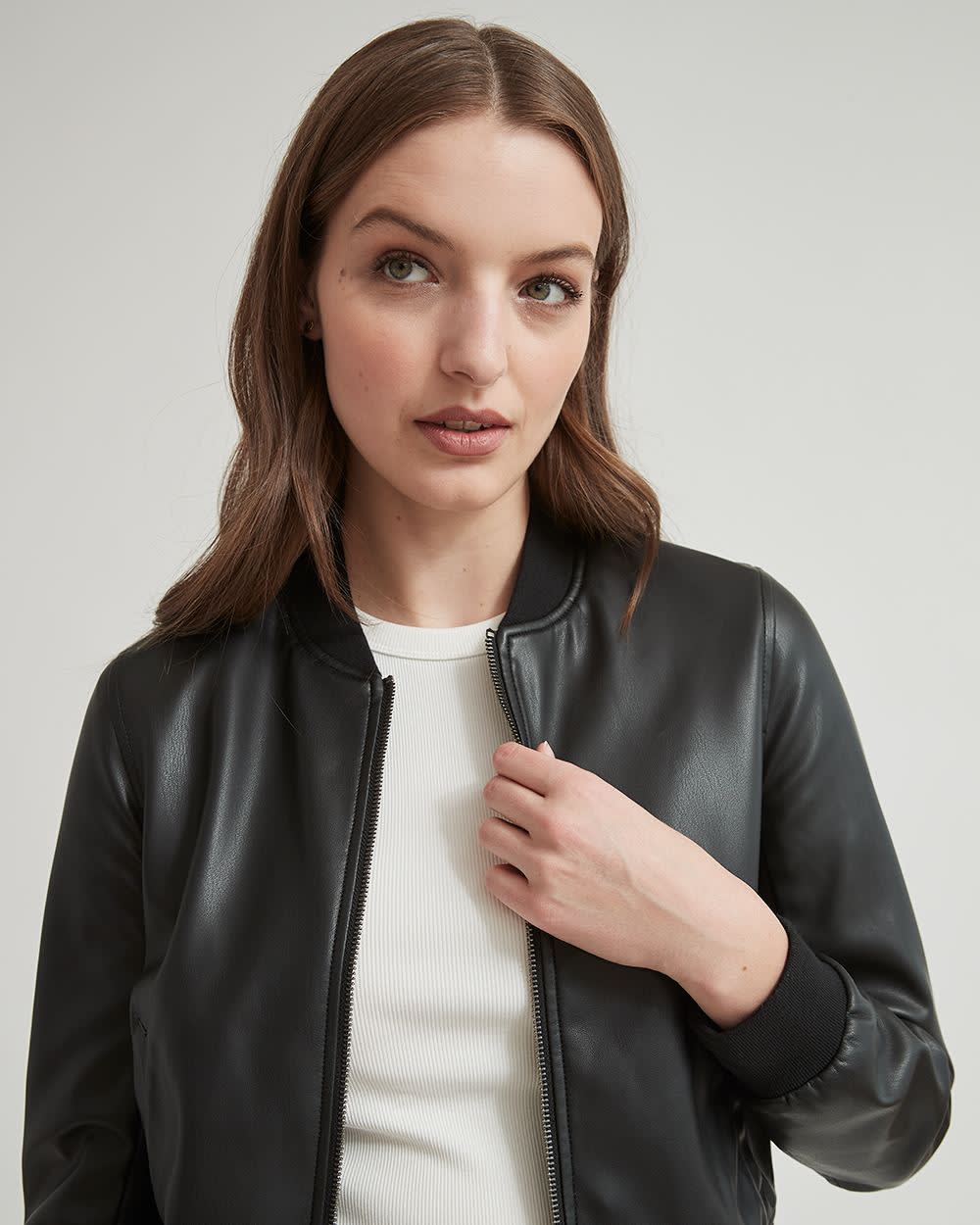 Faux Leather Cropped Bomber Jacket RW&CO.