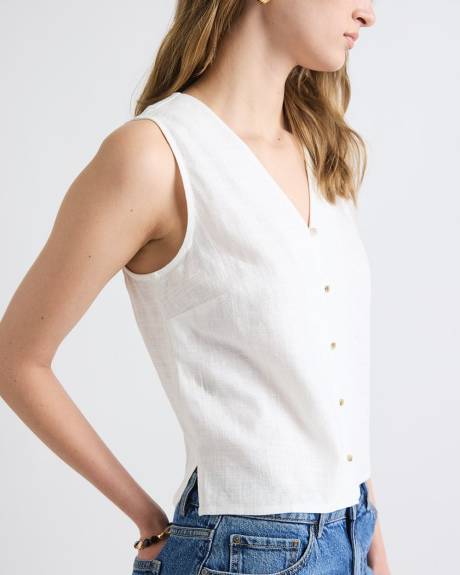 Solid Sleeveless Linen-Blend Blouse