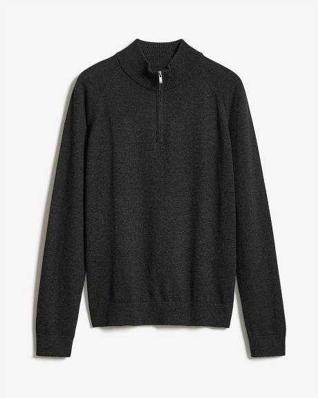 Pull à Col Montant à Demi-Zip et Manches Longues