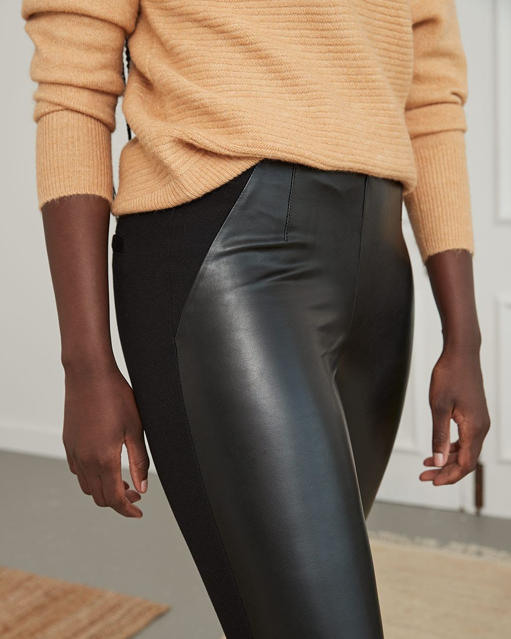 Knitted and Faux Leather Legging Pant - 29"
