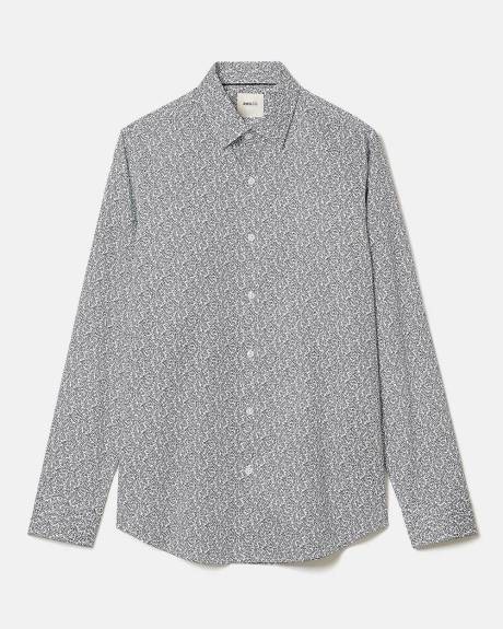 Chemise Habill&eacute;e Blanche &agrave; Coupe &Eacute;troite &agrave; Motif Floral Marine