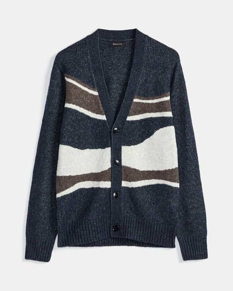 Cardigan with Abstract Jacquard Pattern