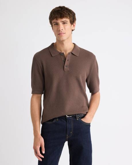 Short-Sleeve Cotton Polo with Fancy Stitches