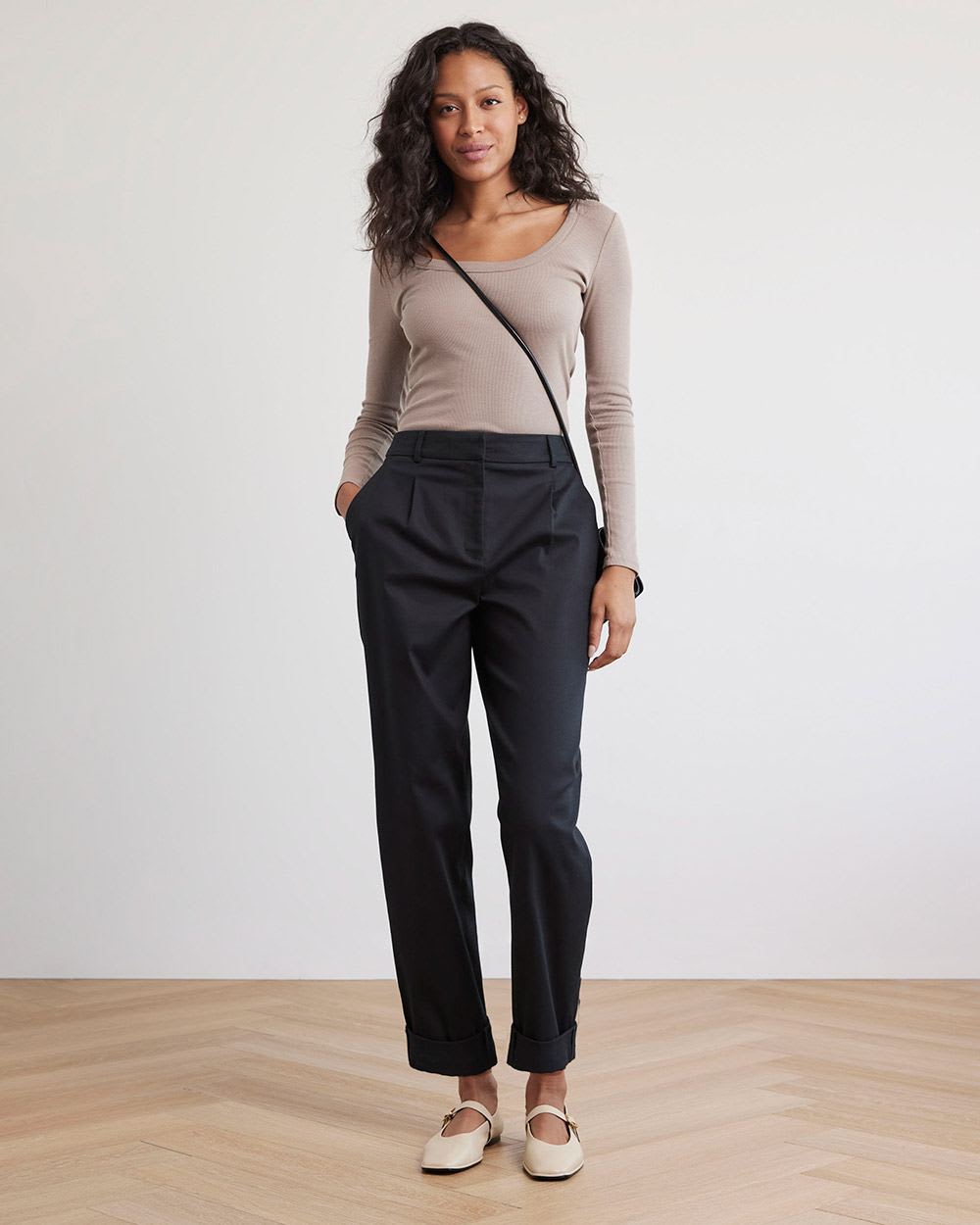 Tapered-Leg High-Rise Chino Pant with Cuffs