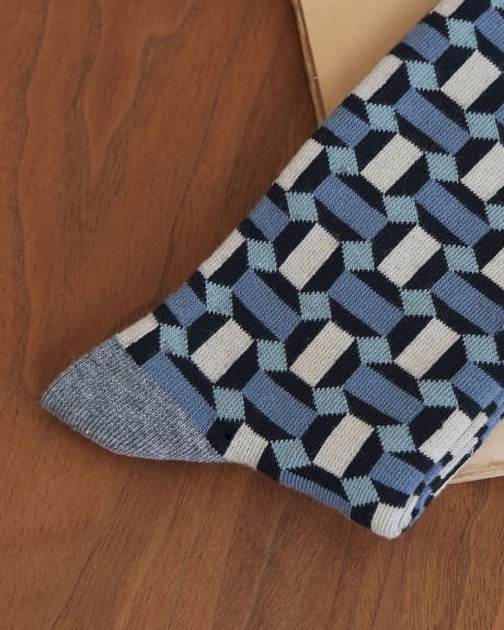 Blue and Cream Geo Socks