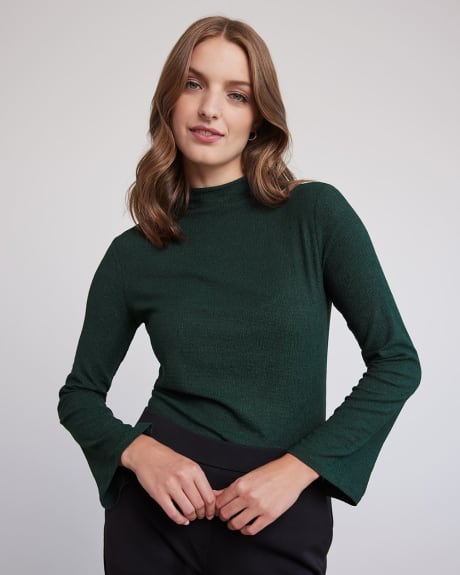 Long-Sleeve Crinkle Top with Funnel Neckline