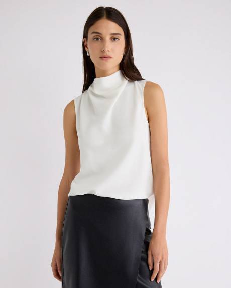 Sleeveless Draped Mock-Neck Blouse