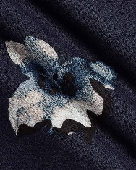 Chemise Fleurie &agrave; Manches Courtes et Col Camp en M&eacute;lange de Lin