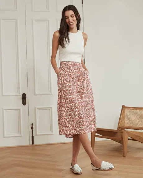 Printed Challis Pull-On Flare Midi Skirt