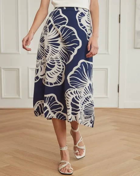 Printed Challis Pull-On Flare Midi Skirt