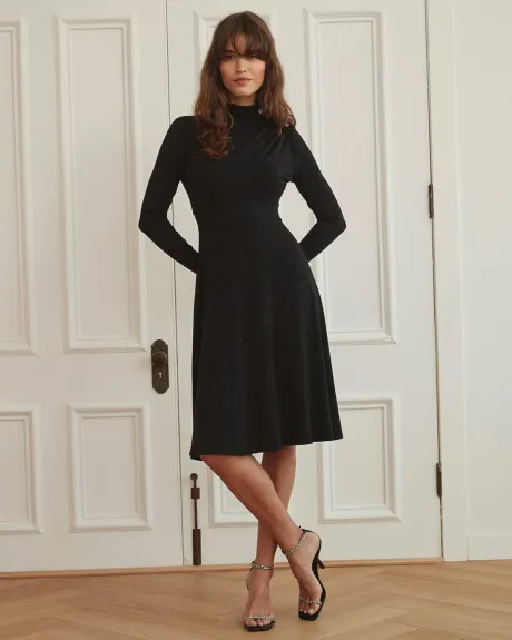 Fine Jersey Fit and Flare Long Sleeve Midi Dress