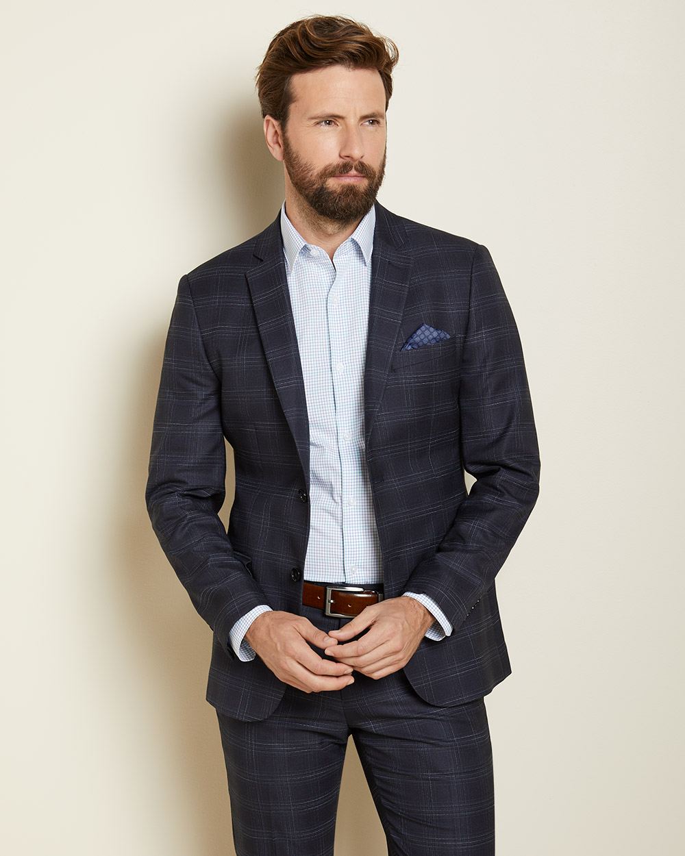 Slim fit checkered navy blue suit blazer | RW&CO.