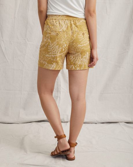 Printed Linen Mid-Rise Pull-On Short