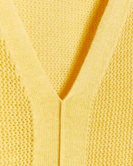 Open Mesh V-Neck Extended Shoulder Sweater