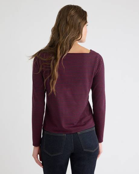 Haut Rayé à Manches Longues et Col Bateau