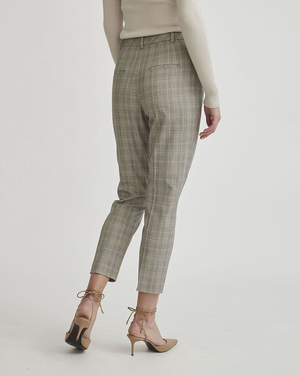 Grey Plaid High-Waist Tapered Ankle Pant - 28"