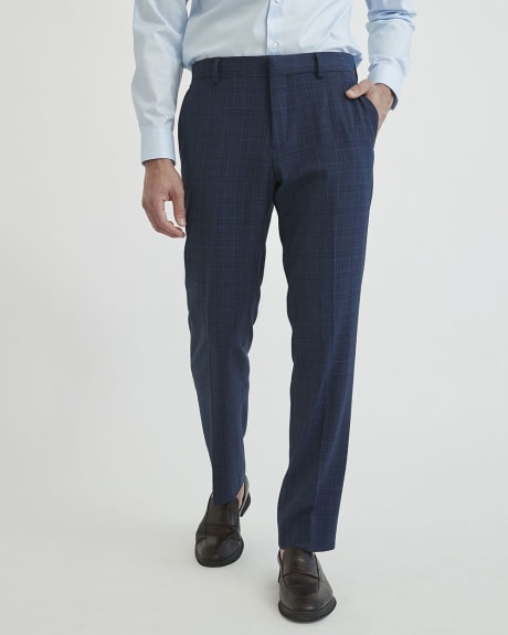 Regular Fit Stretch Blue Checkered Suit Pant