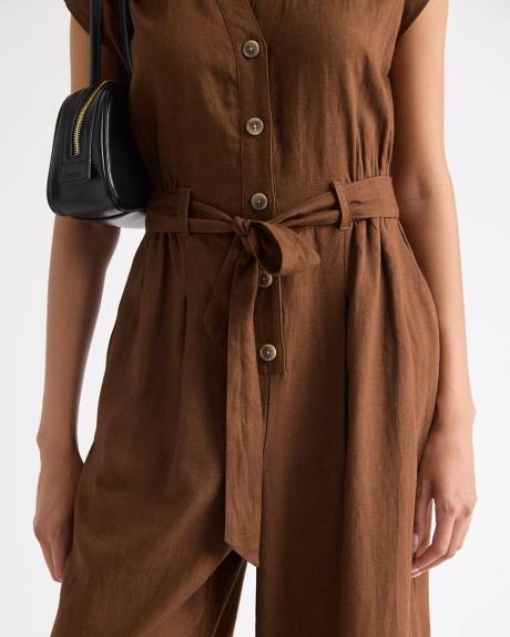 Combinaison en M&eacute;lange de Lin Sans Manches &agrave; Jambe Large