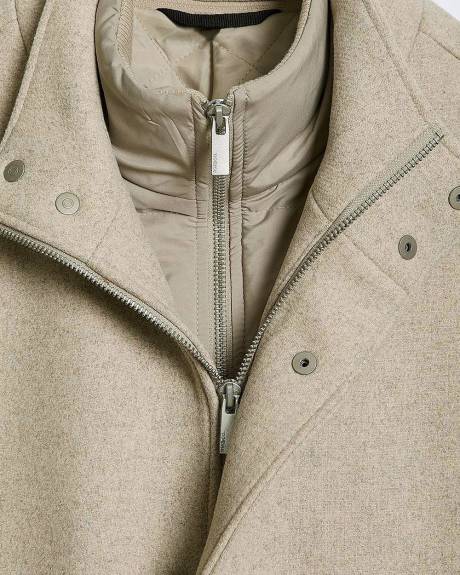 Classic Solid Mock-Neck Wool Coat with Dickey