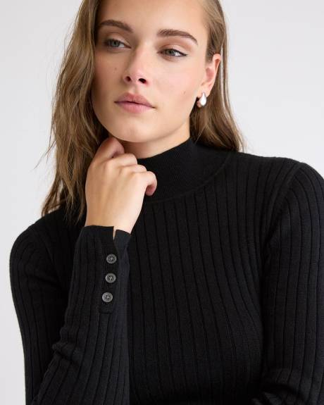 Mock-Neck Sweater with Buttons on Sleeves