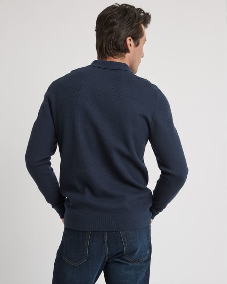 Long-Sleeve Polo Sweater with Zigzag Stitches