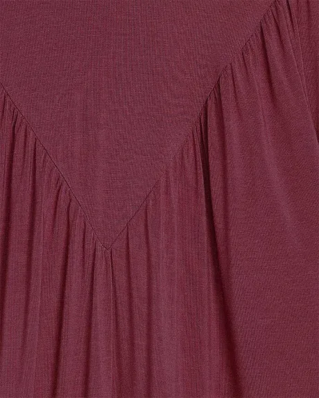 Long Sleeve Mock Neck T-Shirt with Bib Detail