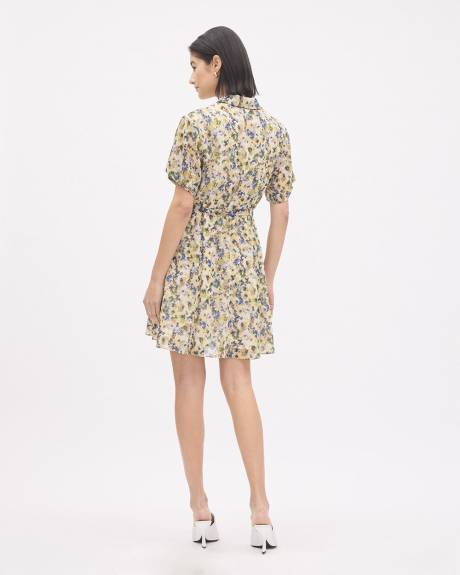 Robe Boutonn&eacute;e en Mousseline &agrave; Manches Courtes et Col Chemisier