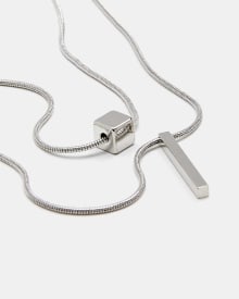 Two-Row Necklace with Square and Stick Pendants