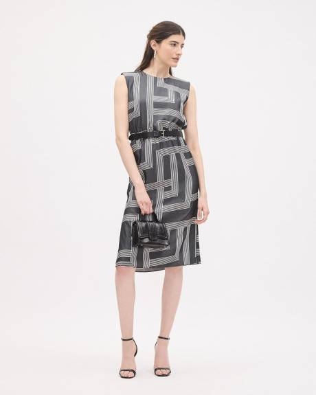 Sleeveless Twill Midi Dress with Crew Neckline