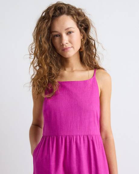 Sleeveless Square-Neck Linen-Blend Straight Maxi Dress