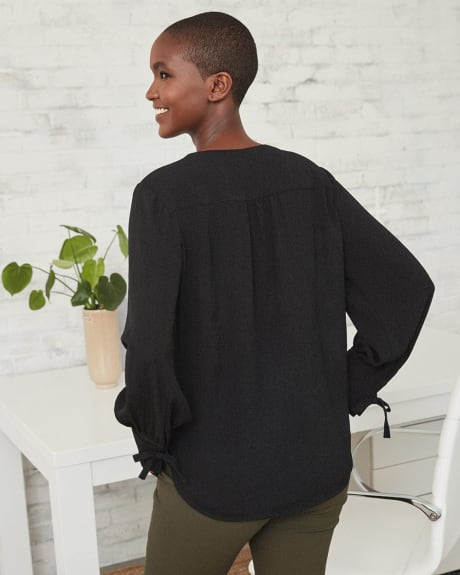 V-Neck Popover Blouse with Long Puffy Sleeves