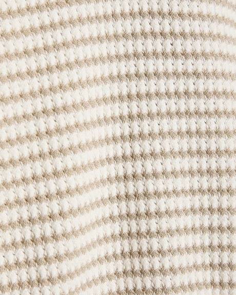 Elbow-Sleeve Polo Sweater in Fancy Stitches