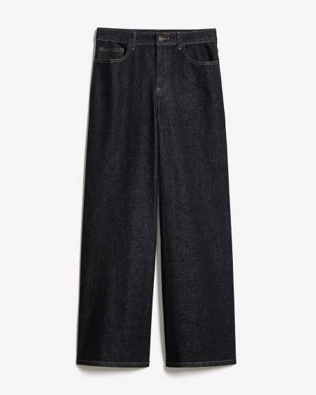 Jeans à Délavé Foncé à Taille Haute et Jambe Très Large