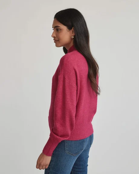 Spongy Mock-Neck Sweater with Puffy Sleeves