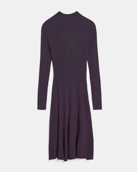 Ribbed Knit Fit and Flare Sweater Dress with Buttons