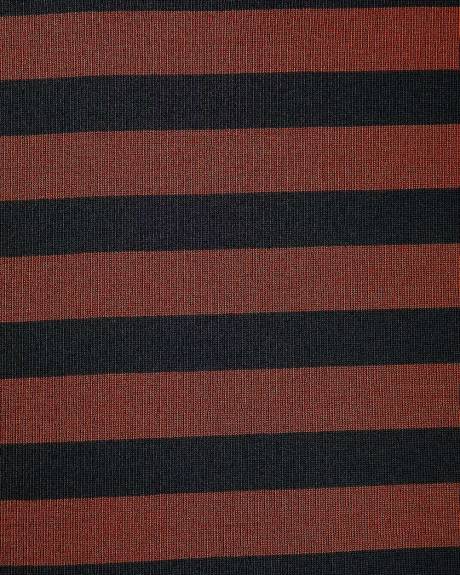 T-Shirt Rayé Ajusté à Manches aux Coudes et Col Rond