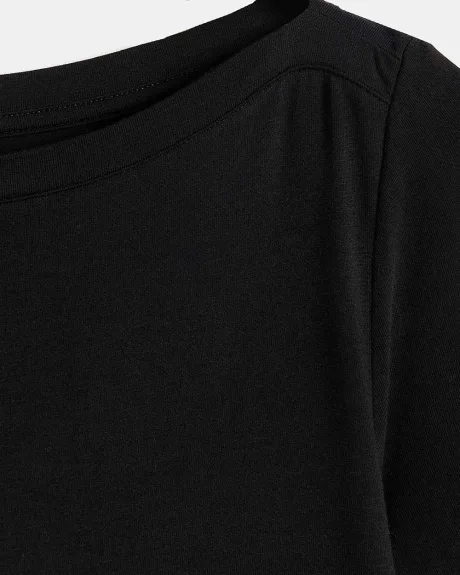 Elbow Sleeves Boat Neck Neutral T-Shirt