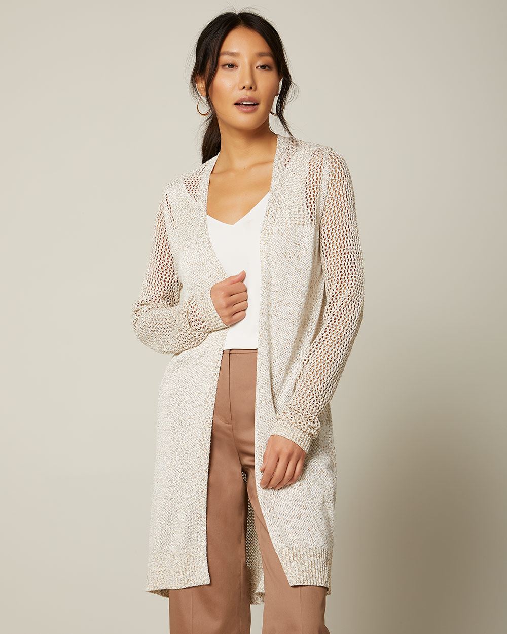 Long Sleeve Mesh Stitch Open Cardigan RW&CO.