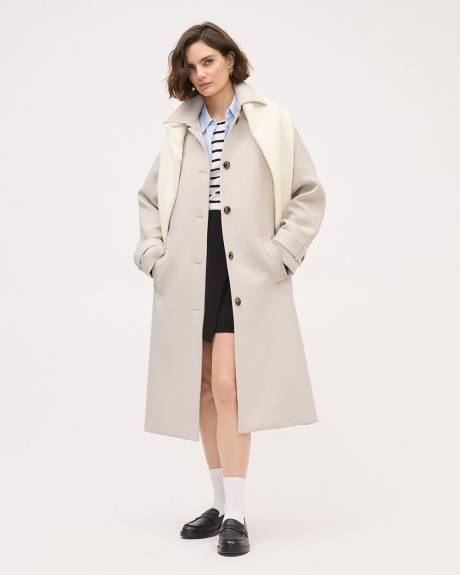 Manteau Trench en Serg&eacute; &agrave; Col Chemisier